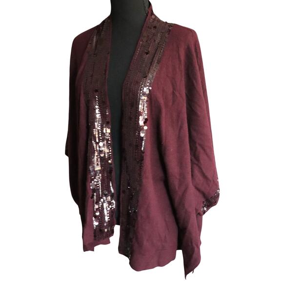 Chicos Plum Purple Sequin Kimono Cardigan Cape Shrug Poncho Large XL - Picture 4 of 8